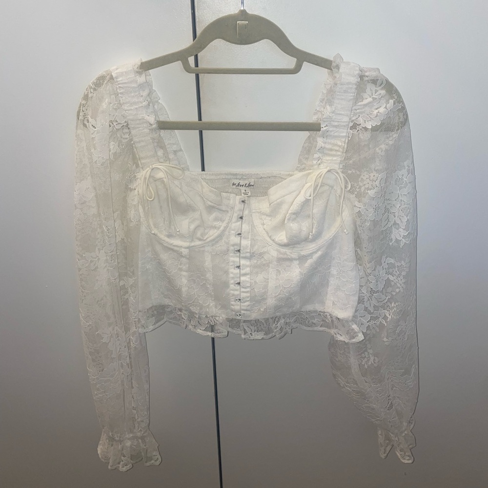 For love and lemons white bustier long sleeve lace